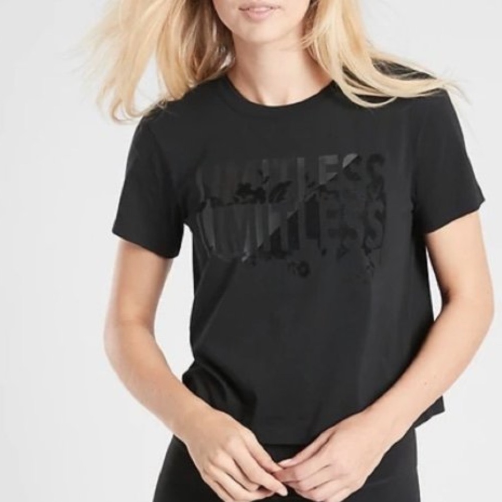 ATHLETA BLACK LIMITLESS GRAPHIC SHORT SLEEVE ORGANIC DAILY CROP TEE size S
